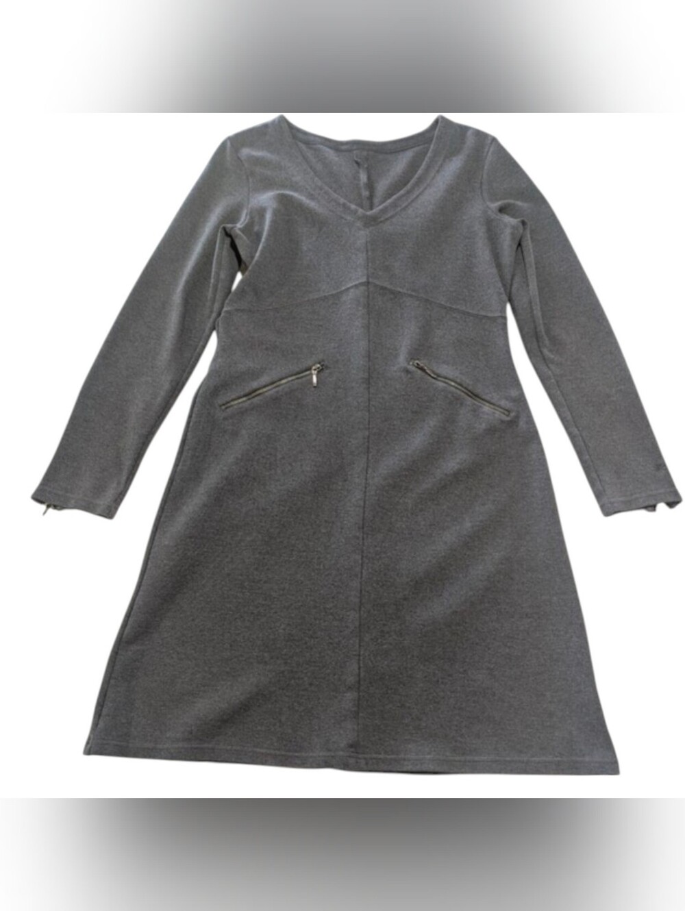 Athleta Gray Celebration Ponte Knit V-Neck Dress - M Petite